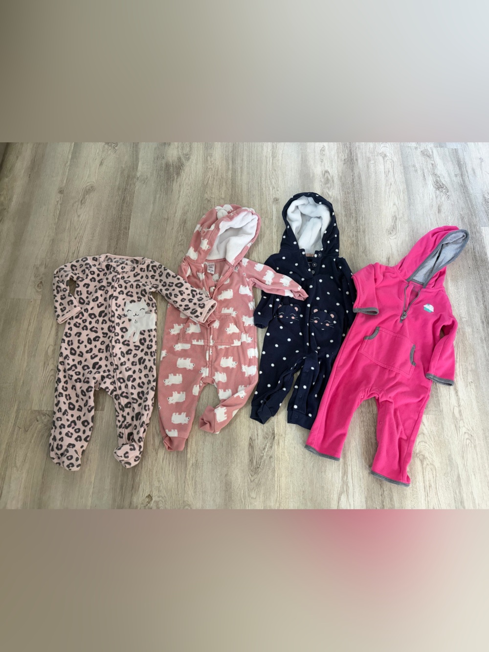 Bundle of 4 baby girls Fleece One-Pieces 9 months and 12m